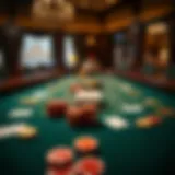 A classic baccarat table layout with cards and chips