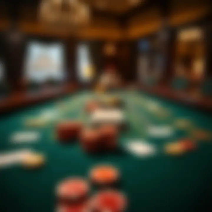 A classic baccarat table layout with cards and chips