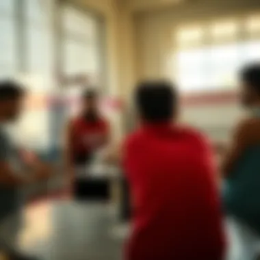 Team strategy session with players on a court