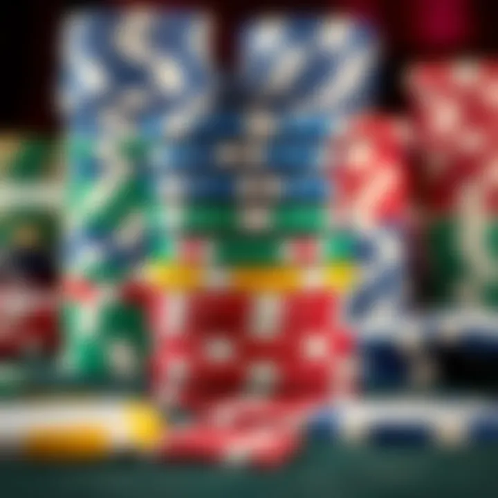 Close-up of poker chips stacked in different colors