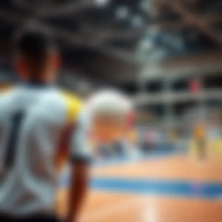 International Volleyball Competition A competitive setting during an international volleyball tournament.