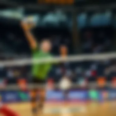 Live volleyball match showcasing intense gameplay
