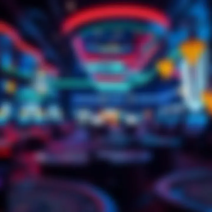 A captivating virtual casino environment with vibrant lighting and gaming tables