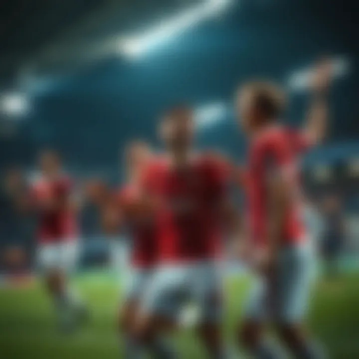 Players celebrating a goal during a UEFA match