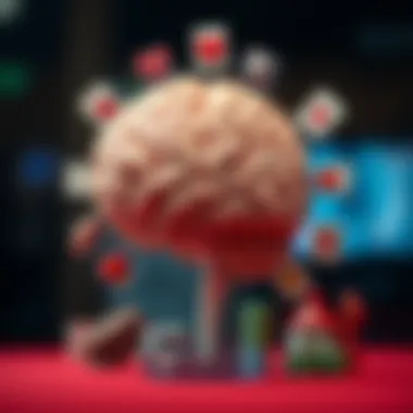 A brain with various psychological elements depicted around it