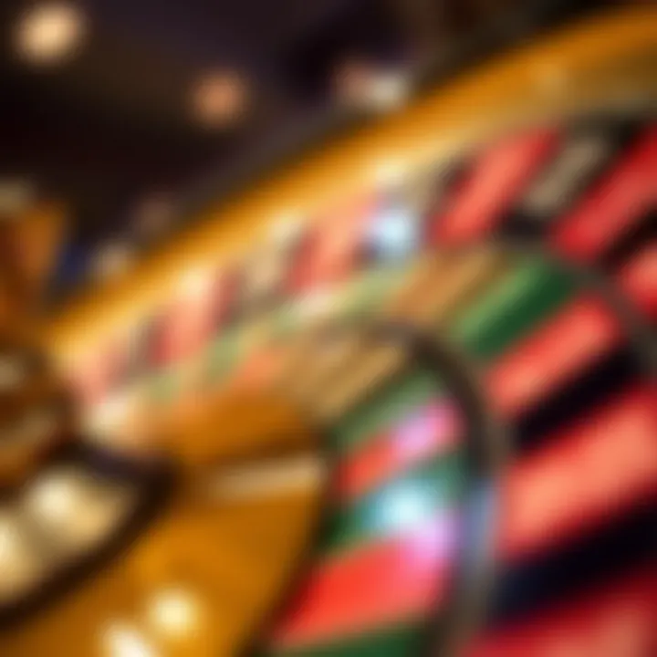 A detailed view of a roulette wheel with vibrant colors showcasing the numbered sections