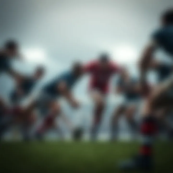 A dynamic rugby match showcasing player agility and teamwork