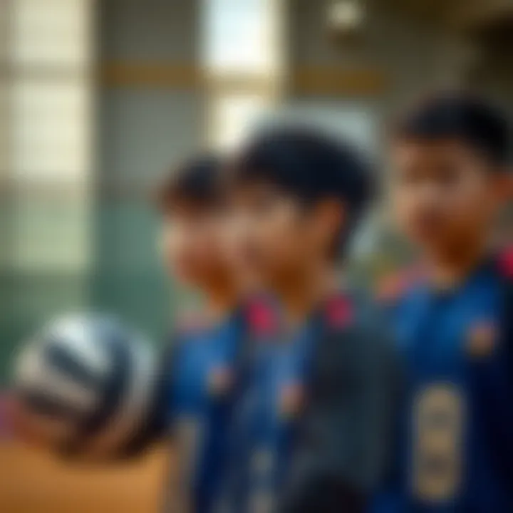 Young aspiring volleyball players training,