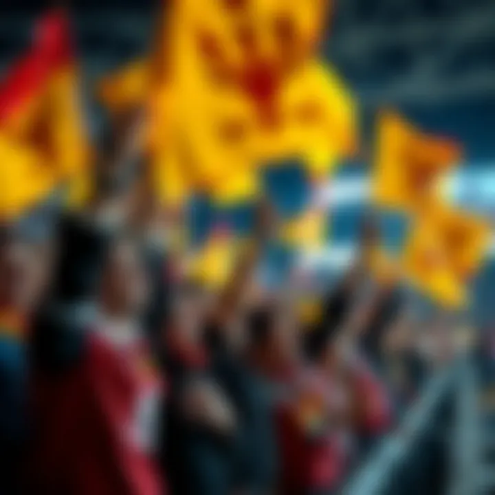 Close-up of passionate fans waving flags