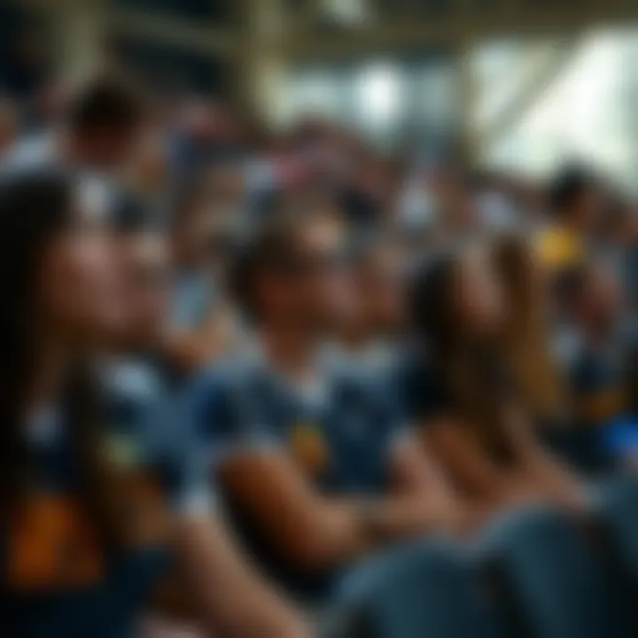 Engaged Spectators in Women's Volleyball Spectators engaged in a thrilling women's volleyball match